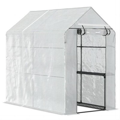 Walk in Garden Greenhouse dengan 2- rak tingkat 1.8 x 1.2 x 1.8m putih
